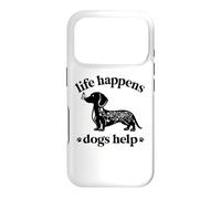 Womens Girls Life Happens Dogs Help Black Dachshund Lover Coque pour iPhone 17 Pro
