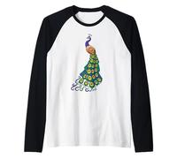 Womens Girls Mens Kids Peacock Art with Blue Feathers Manche Raglan