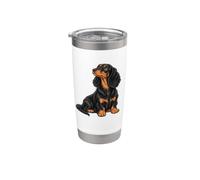 Womens Girls Moms Sitting Black Long Haired Dachshund Doxie Gobelet isotherme en acier inoxydable double paroi