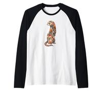 Womens Girls Multicolored Floral Folk Art Ferret Lover Manche Raglan