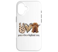 Womens Girls Peace Love Heifer Scottish Highland Cow Lover Coque pour iPhone 16