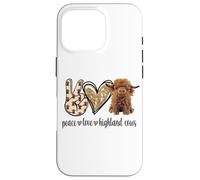 Womens Girls Peace Love Heifer Scottish Highland Cow Lover Coque pour iPhone 16 Pro