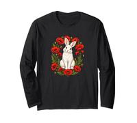 Womens Girls Red Poppy Flower Floral Bunny Rabbit Lover Manche Longue