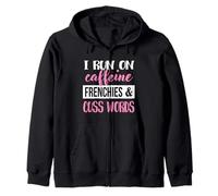 Womens Girls Run on Caffiene Words Frenchies Dog Lover Sweat à Capuche
