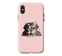 Womens Girls Two Black & Blue Merle Aussie Puppy Dog Lover Coque pour iPhone X/XS
