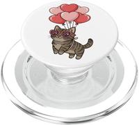 Womens Girls Valentines Day Heart Balloons Brown Tabby Cat PopSockets PopGrip pour MagSafe