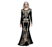 Women's Gothic Halloween Dress Skeleton Velvet Floral Print Stretch Costume | Soft Stretch Fabric, Floral Bone Design, Comfortable Fit For Halloween Parties, Costume Events And Gothic-Themed Gatherings