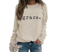 Womens Grace Sweatshirt Simple Letter Printed Cute Heart Graphic Pullovers Tops Long Sleeve Crewneck Lightweight Sweater