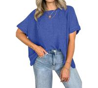 Women's Green Twist Rib Batwing Top Short Sleeve Loose Fit Tunic Tee Casual Summer Knit Blouse Round Neck Oversized Shirt for Daily Wear