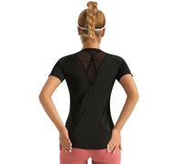 Women's Gym Shirts Yoga Running Sports Tops Breathable Athletic Exercise Teeshirts Quick Dry Short Sleeve (FR/ES, Alpha/Lettres, TG, Taille Normale, Taille Normale, Black)