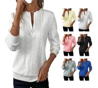 Women's Half Zip Quilted Sweatshirts Crew Neck Long Sleeve Pullover Zipper Textured Casual Loose Fashion Fall Tops (white, XL)