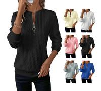 Women's Half Zip Quilted Sweatshirts Crew Neck Long Sleeve Pullover Zipper Textured Casual Loose Fashion Fall Tops (black, L)
