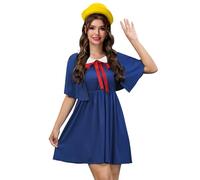 Women's Halloween Cosplay Enchanted Short Sleeve Peter Pan Collar Madline Dress Spooky Capelet Mini Costume Klein Blue XS