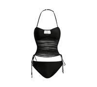 Women's Halter Tankini Set Cut Out Sheer Tie Side High Swimsuit 2 Piece Bathing Suit Red Small(Black,Large)