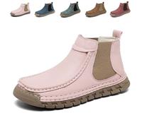 Women's Handmade Non-Slip Orthopedic Shoes Lightweight Comfortable Elasticity Slip on Mid Top Hiking Ankle Boots(Pink,38 EU)