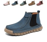 Women's Handmade Non-Slip Orthopedic Shoes Lightweight Comfortable Elasticity Slip on Mid Top Hiking Ankle Boots(Blue,37 EU)