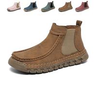 Women's Handmade Non-Slip Orthopedic Shoes Lightweight Comfortable Elasticity Slip on Mid Top Hiking Ankle Boots(Brown,40 EU)