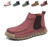 Women's Handmade Non-Slip Orthopedic Shoes Lightweight Comfortable Elasticity Slip on Mid Top Hiking Ankle Boots(Wine Red,37 EU)