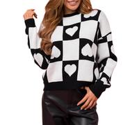 Women's Heart Print Pullover - Valentine's Day Oversized Y2K Knit Top for Casual & Festive Wear