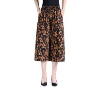 Women's High Elastic Waist Pleated Chiffon Wide Leg Culottes Knee Length Casual Wide Leg Pants with Pockets- (C)