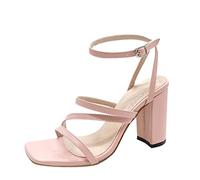 Women'S High Heel Sandals Affordable Women'S Summer Slides Sandals Lace-up Breathable Heels Women's Toe-knob High Shoes Casual Fashion Women's sandals Women'S Strappy Flat Sandals (Pink, 7)