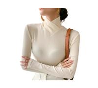 Women's High Neck Crossover Top,Turtleneck Long Sleeve Base Layer Tops,High Stretch Bustier Lightweight Pullover (White, M)