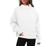 Womens High Neck Sweatshirt Loose Fit Long Sleeve Pullover (White,TTG)