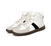 Women's High - Top Sneakers, Warm Faux Fur Lined Casual Shoes with Color Block Design, Comfortable Lace - Up Fashion Sneakers for Winter (Beige-A,40)