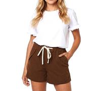 Women's High Waisted Linen Shorts Summer Casual Drawstring Waist Loose Fit Beach Pants with Pockets for Ladies Girls Holiday Travel