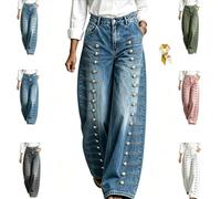 Women's High Waisted Wide Leg Jeans,Double Side Button Strap Wide Leg Pants | Wide Leg Baggy Jeans with Double Side Metal Button,Straight Leg Denim,Y2K Streetwear Trousers with Pockets,Fall Daily