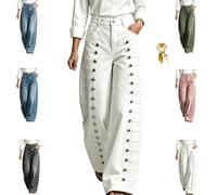 Women's High Waisted Wide Leg Jeans,Double Side Button Strap Wide Leg Pants | Wide Leg Baggy Jeans with Double Side Metal Button,Straight Leg Denim,Y2K Streetwear Trousers with Pockets,Fall Daily