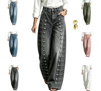 Women's High Waisted Wide Leg Jeans,Double Side Button Strap Wide Leg Pants | Wide Leg Baggy Jeans with Double Side Metal Button,Straight Leg Denim,Y2K Streetwear Trousers with Pockets,Fall Daily
