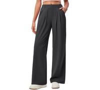 Womens High Waisted Wide Leg Pants Pleated Button Front Dress Trousers (Dark Gray,TP)