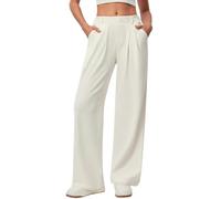 Womens High Waisted Wide Leg Pants Pleated Button Front Dress Trousers (White,S)