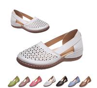Womens Hollow Ballet Flats Casual Round Toe Low Heels Comfortable Vintage Leather Dress Shoes Walking Shoes Mary Janes 2025 (White, 38)