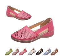 Womens Hollow Ballet Flats Casual Round Toe Low Heels Comfortable Vintage Leather Dress Shoes Walking Shoes Mary Janes 2025 (Rose Red, 40)