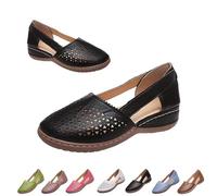 Womens Hollow Ballet Flats Casual Round Toe Low Heels Comfortable Vintage Leather Dress Shoes Walking Shoes Mary Janes 2025 (Black, 38)