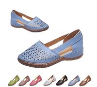 Womens Hollow Ballet Flats Casual Round Toe Low Heels Comfortable Vintage Leather Dress Shoes Walking Shoes Mary Janes 2025 (Blue, 37)