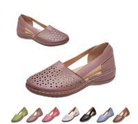 Womens Hollow Ballet Flats Casual Round Toe Low Heels Comfortable Vintage Leather Dress Shoes Walking Shoes Mary Janes 2025 (Pink, 36)