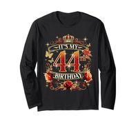 Womens It’s My 44th Birthday Red Rose Crown 44 Years Old Manche Longue