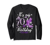 Womens It’s My 70th Birthday Queen Est 1956 70 Years Old Manche Longue