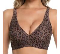 Womens Jelly Wireless Bra Leopard Print Deep V Push Up Seamless Full Coverage Supportive Sports Bras for Everyday Wear (Dark Brown,TG)