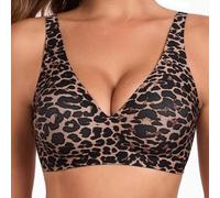Womens Jelly Wireless Bra Leopard Print Deep V Push Up Seamless Full Coverage Supportive Sports Bras for Everyday Wear (Yellow,Grand)