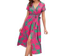 Womens Jumper Dress,Women's Summer Short Sleeve V-Neck Solid Long Dresses Ladies Girls Casual Boho Style Maxi Dress Beach Dresses Party Prom Dress Summer Dresses for Women FRJAU132