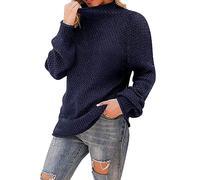 Women's Jumpers Crewneck Sweater Graphic Pullover Casual Knitwear Long Sleeve Loose Fit Top Soft Jumper Fall Winter Clothes F-01 (Navy, M)