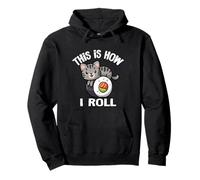 Womens Kawaii Kids How I Roll Sushi Gray Tabby Cat Lover Sweat à Capuche
