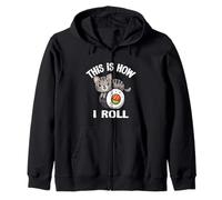 Womens Kawaii Kids How I Roll Sushi Gray Tabby Cat Lover Sweat à Capuche