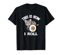 Womens Kawaii Kids How I Roll Sushi Gray Tabby Cat Lover T-Shirt