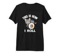 Womens Kawaii Kids How I Roll Sushi Gray Tabby Cat Lover T-Shirt Haut de Gamme