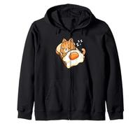 Womens Kids Kawaii Egg Toast Napping Orange Tabby Cat Lover Sweat à Capuche